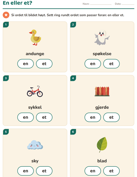 Forhåndsvisning av En eller et-arbeidsark med Vår for Barnehage (5-7 år)