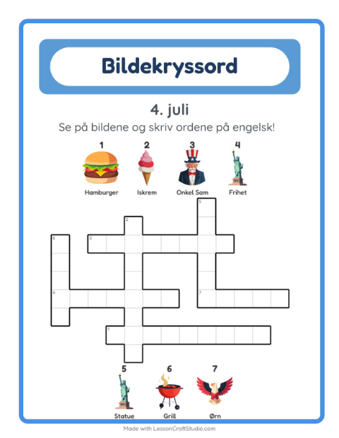 Engelsk bildekryssord – 4. juli