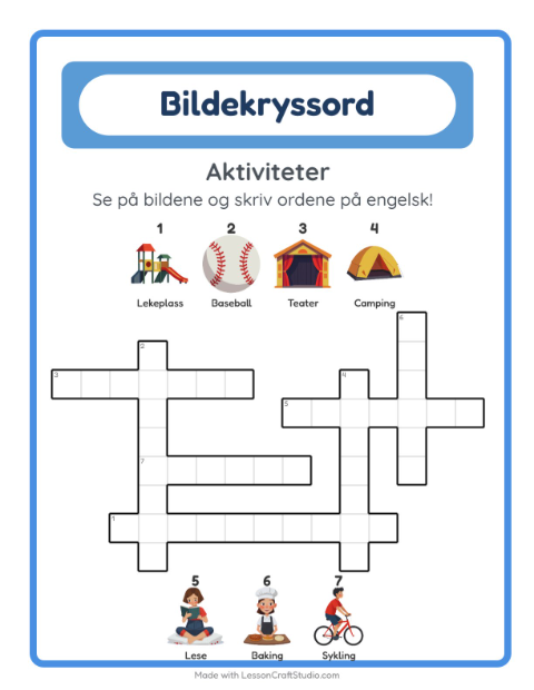 Engelsk bildekryssord – Aktiviteter