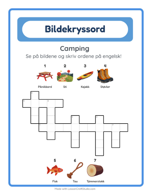 Engelsk bildekryssord – Camping