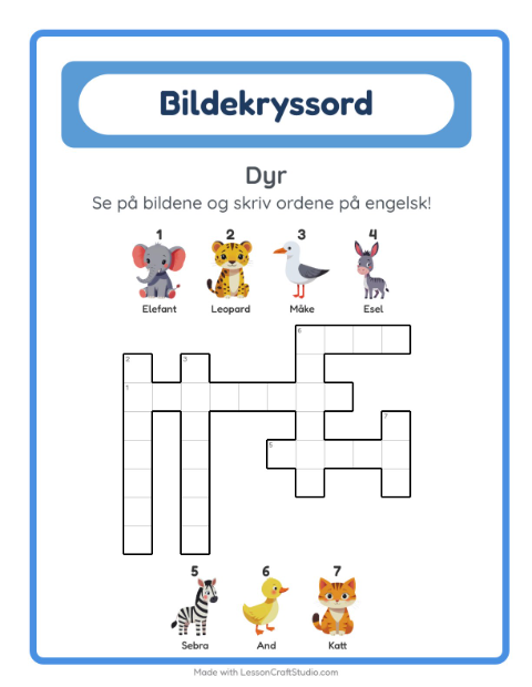 Engelsk bildekryssord – Dyr