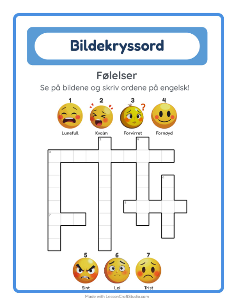 Engelsk bildekryssord – Følelser