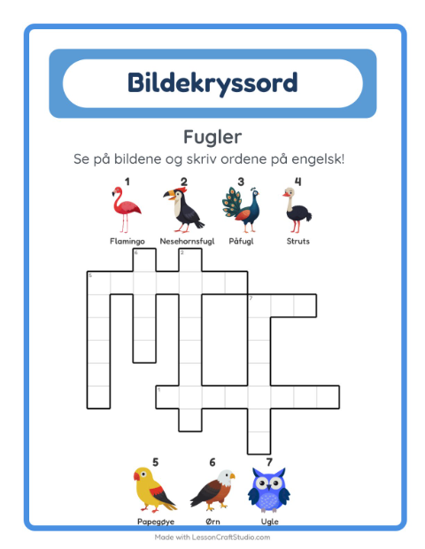 Engelsk bildekryssord – Fugler