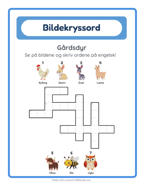 Engelsk bildekryssord – Gårdsdyr