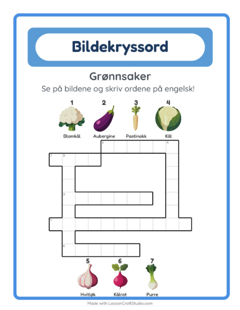 Engelsk bildekryssord – Grønnsaker