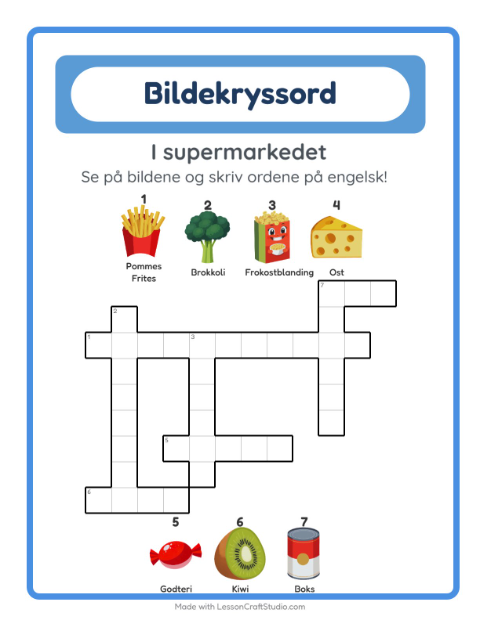 Engelsk bildekryssord – I supermarkedet