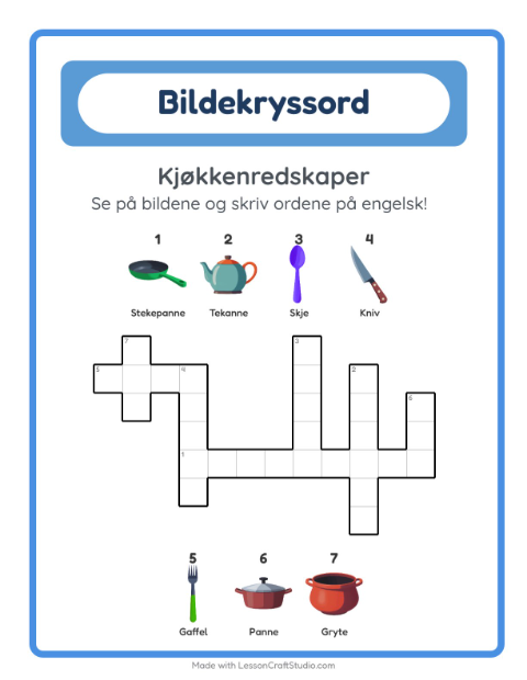 Engelsk bildekryssord – Kjøkkenredskaper