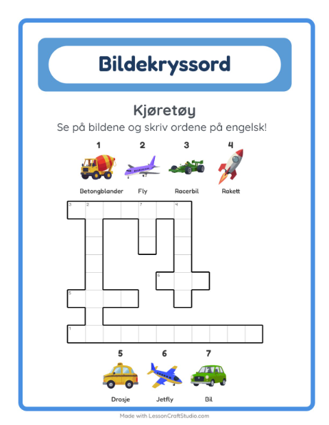 Engelsk bildekryssord – Kjøretøy