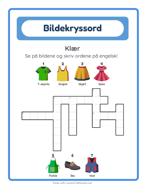 Engelsk bildekryssord – Klær