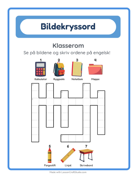 Engelsk bildekryssord – Klasserom