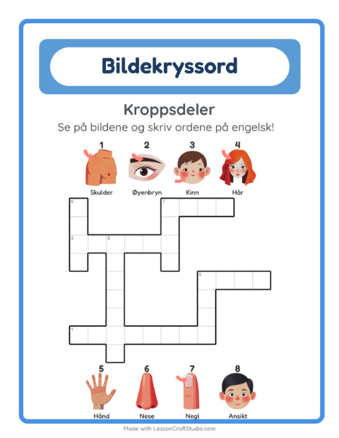 Engelsk bildekryssord – Kroppsdeler