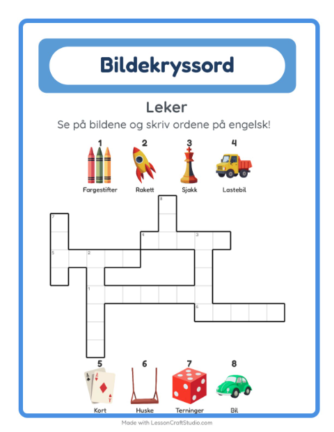 Engelsk bildekryssord – Leker