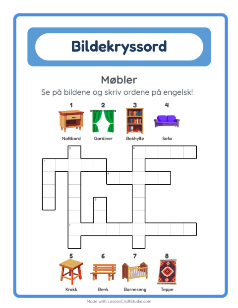 Engelsk bildekryssord – Møbler