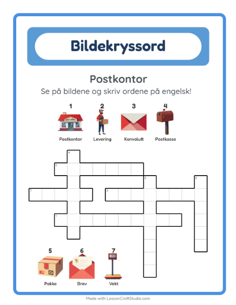Engelsk bildekryssord – Postkontor