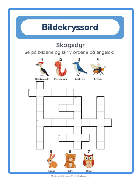 Engelsk bildekryssord – Skogsdyr