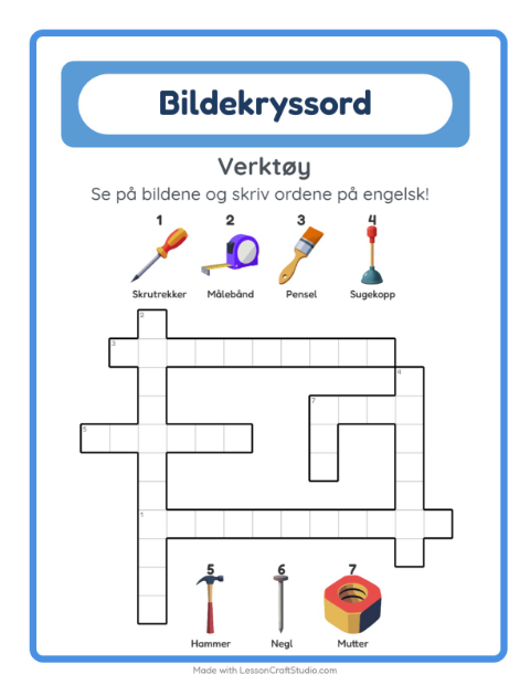 Engelsk bildekryssord – Verktøy