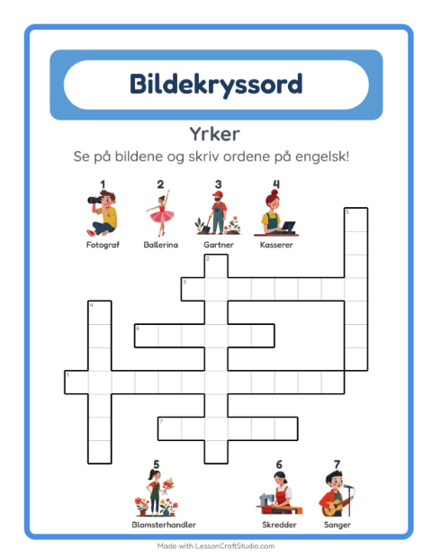 Forhåndsvisning av Lær engelsk: Yrker – kryssord for barn
