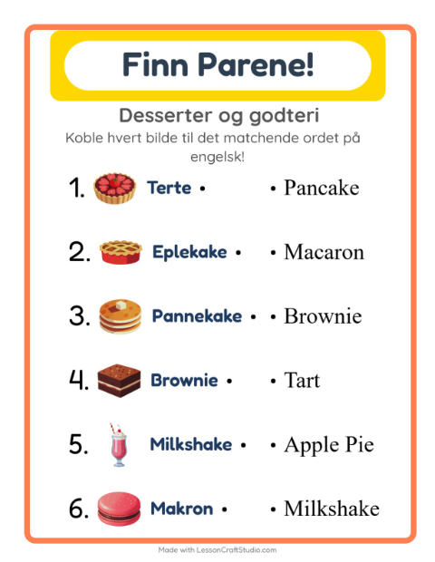 Engelsk bildematching – Desserter og godteri