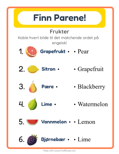 Engelsk bildematching – Frukter
