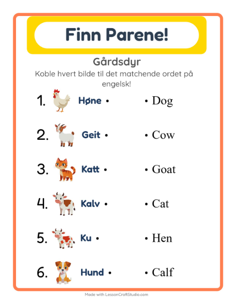 Engelsk bildematching – Gårdsdyr