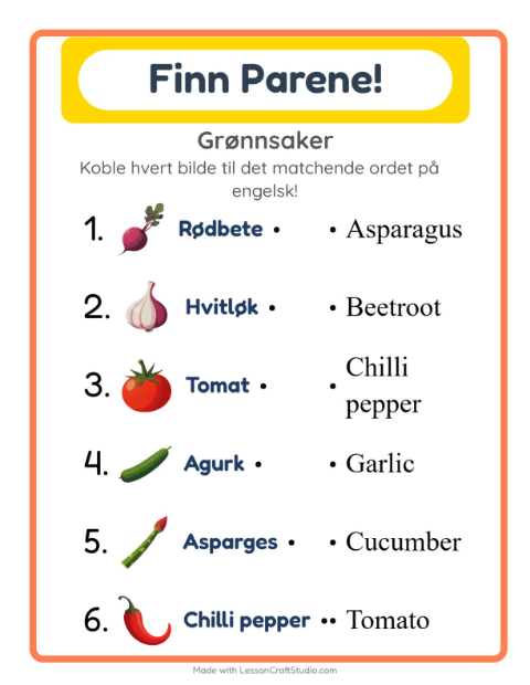 Engelsk bildematching – Grønnsaker