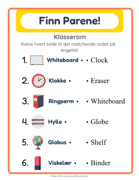 Engelsk bildematching – Klasserom
