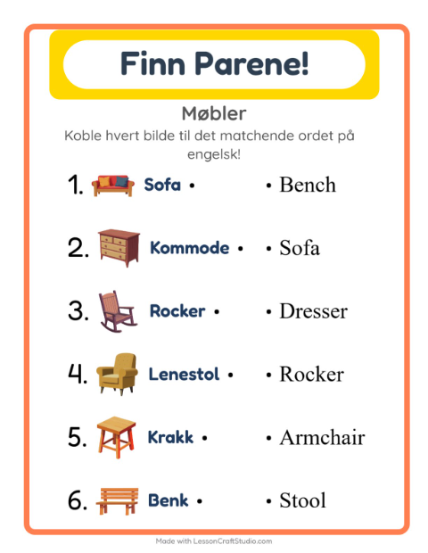 Engelsk bildematching – Møbler
