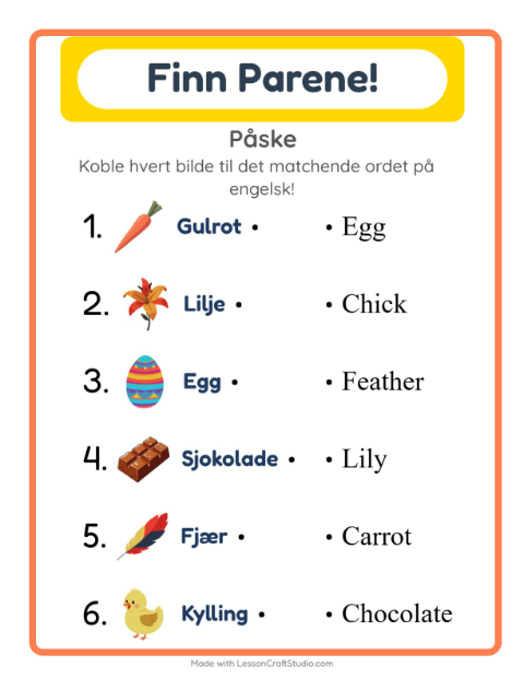 Forhåndsvisning av Lær engelsk: Påske – bildematching for barn