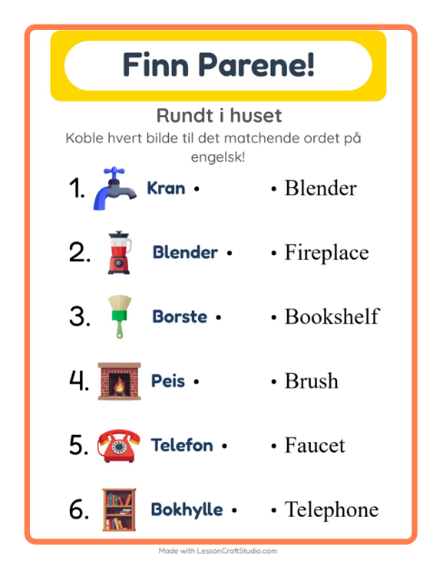 Engelsk bildematching – Rundt i huset