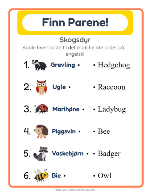 Engelsk bildematching – Skogsdyr