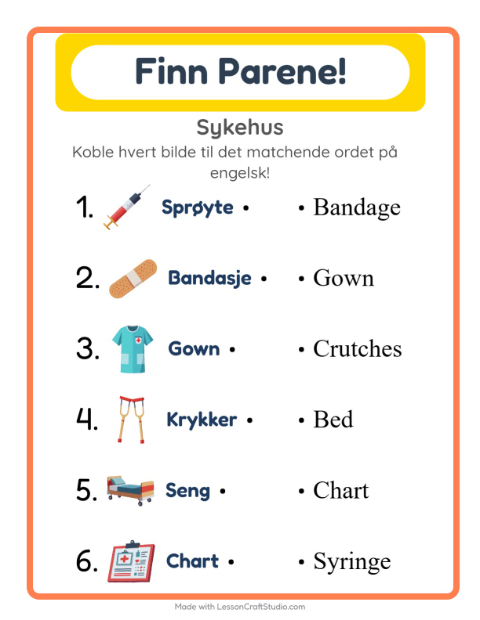 Engelsk bildematching – Sykehus