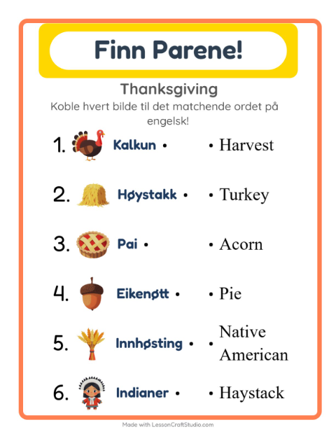 Engelsk bildematching – Thanksgiving
