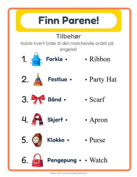 Engelsk bildematching – Tilbehør