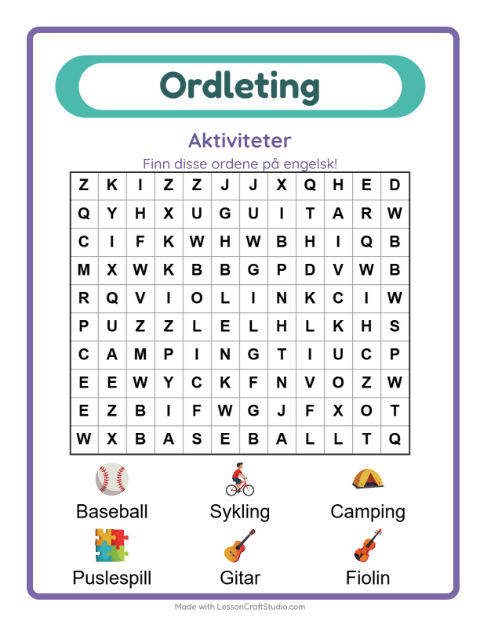 Engelsk ordleting – Aktiviteter