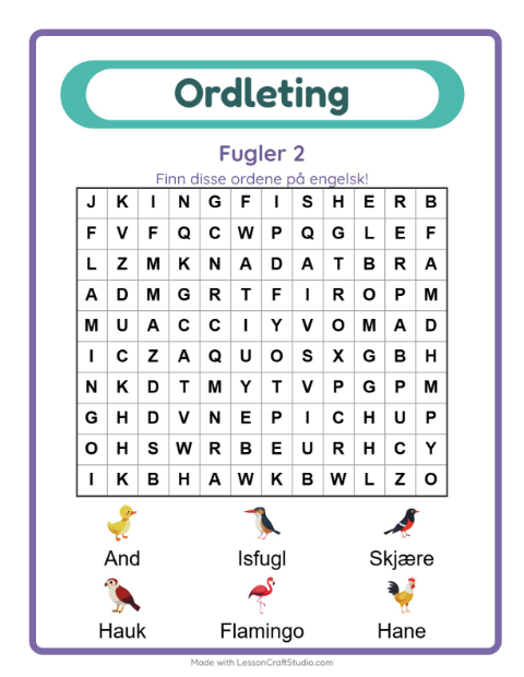 Engelsk ordleting – Fugler 2
