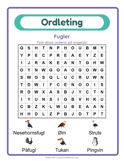 Engelsk ordleting – Fugler