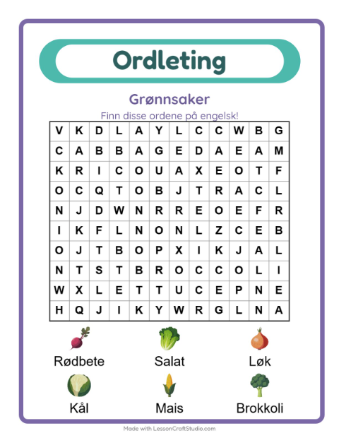 Engelsk ordleting – Grønnsaker