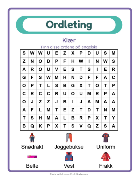 Engelsk ordleting – Klær