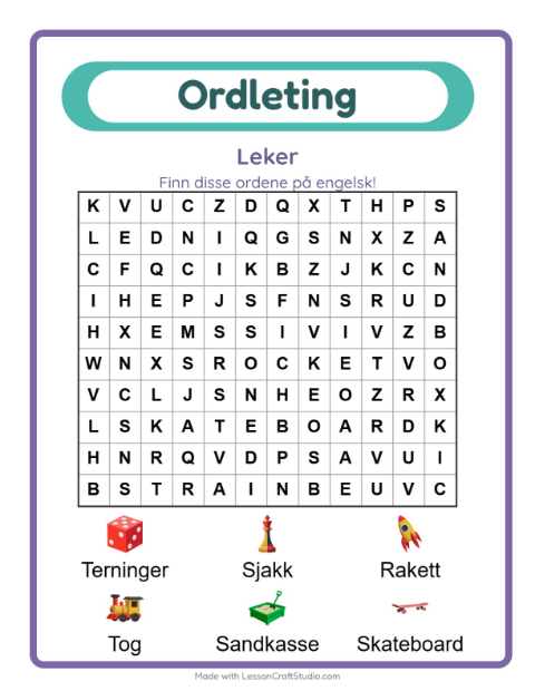 Forhåndsvisning av Lær engelsk: Leker – ordleting for barn