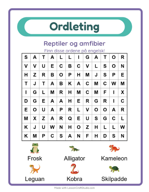 Engelsk ordleting – Reptiler og amfibier