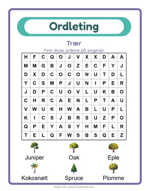 Engelsk ordleting – Trær