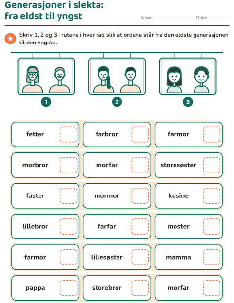 Forhåndsvisning av Familie og slekt-arbeidsark for 1. trinn
