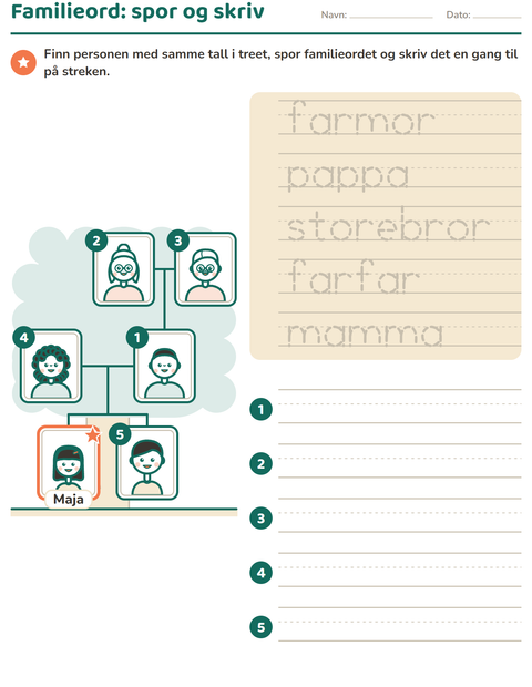 Forhåndsvisning av Familie og slekt-arbeidsark for Barnehage (5-7 år)