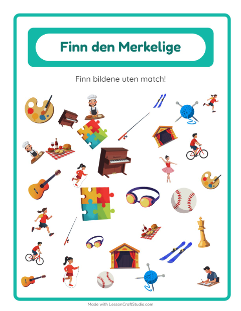 Forhåndsvisning av Finn Objektene-arbeidsark med Aktiviteter for Barnehage (5-7 år)