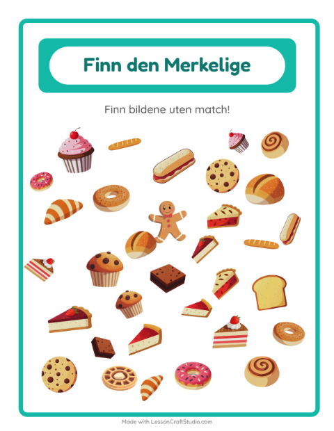 Forhåndsvisning av Finn Objektene-arbeidsark med Bakeri for Barnehage (5-7 år)