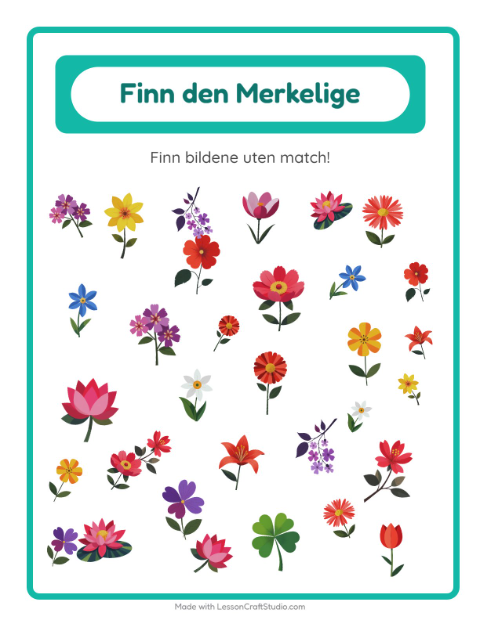 Forhåndsvisning av Finn Objektene-arbeidsark med Blomster for Barnehage (5-7 år)