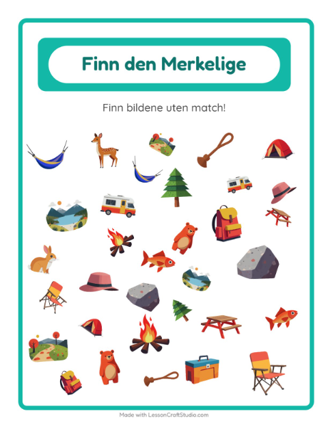 Forhåndsvisning av Finn Objektene-arbeidsark med Camping for Barnehage (5-7 år)