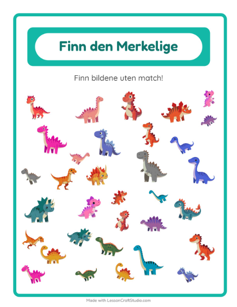 Forhåndsvisning av Finn Objektene-arbeidsark med Dinosaurer for Barnehage (5-7 år)