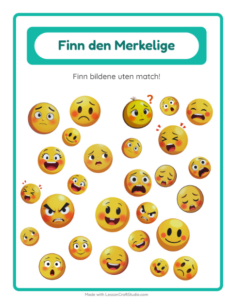 Forhåndsvisning av Finn Objektene-arbeidsark med Følelser for Barnehage (5-7 år)