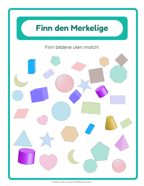 Forhåndsvisning av Finn Objektene-arbeidsark med Former for Barnehage (5-7 år)